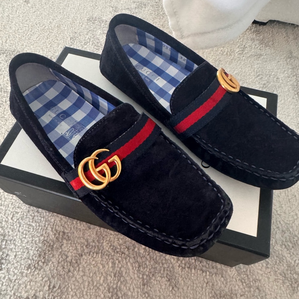 Gucci kids navy Loafers with Red and Gold Accents